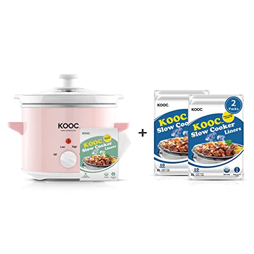 [Bundle Group] KOOC Slow Cooker 2-Quart (with 5 Bonus Free Liners) + Additional 2 Pack of 20 Liners for Easy Clean-up, Upgraded Pot, Adjustable Temp