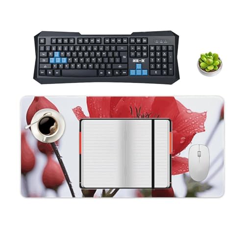 Tapis de souris de grande taille antidérapant imperméable bureau fleurs rouges - 4