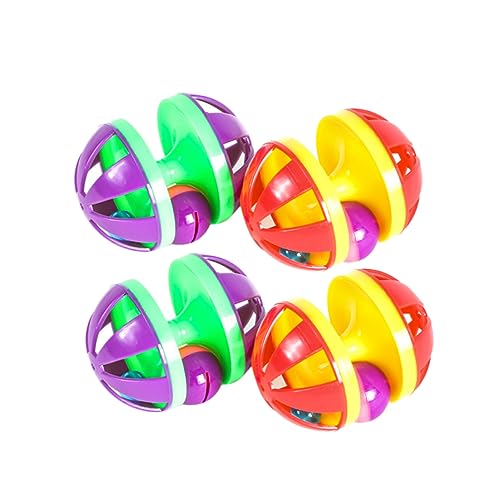 Kisangel 4Pcs Plastic Cat Ball with Double Bells Interactive Teasing Balls for Kittens Durable Pet Supplies Design for Indoor Fun