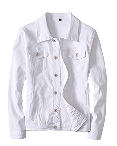 PengGengA Herren Denim Jeansjacke Mantel Revers Freizeit Jacket Stylisch Multicolor Jugendliche Übergangsjacke Weiß M Cover