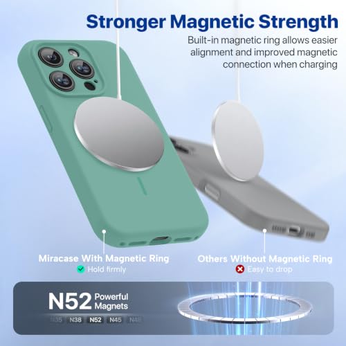 Image of miracase Magnetic for iPhone 15 Pro Case, [Soft Anti-Scratch Microfiber Lining], Compatible with MagSafe, Liquid Silicone Shockproof Drop Protection Phone Case for 15 Pro, Midnight Green