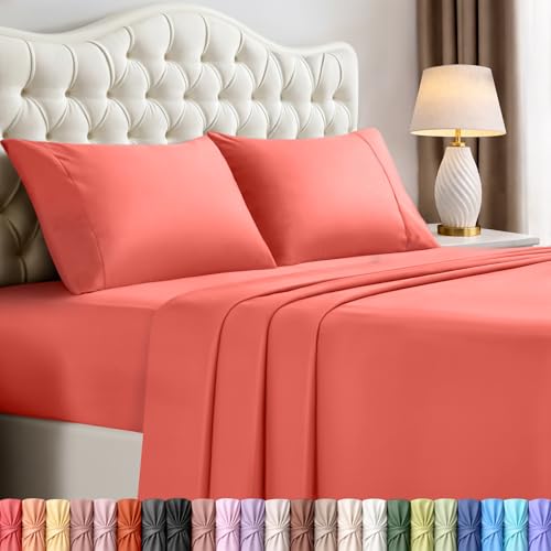 Image of Utopia Bedding California King Size Sheet Set - 4 Piece Bed Sheets, Soft and Breathable Microfiber, Includes 1 Fitted Sheet, 1 Flat Sheet and 2 Pillowcases - Oeko Tex (Coral)