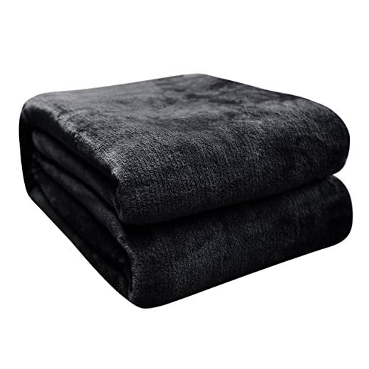 Plaid Polaire 210x240 Couverture, Couvre Lit 2 Personnes , Jete de Canape Grande Taille, Plaid Canapé Flanelle Doux et Chaude - Noir