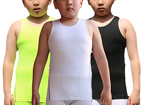 LANBAOSI Boy's 3 Pack Compression Sleeveless Shirt Soccer Training Kids Tank Top Undershirts