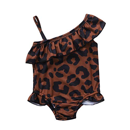 Infant Baby Girls One Piece Swimsuit,Toddler Girl Summer Leopard Print Ruffle Bathing Suit Swimwear Beachwear Beach Bikini (Brown, 2-3 Years)