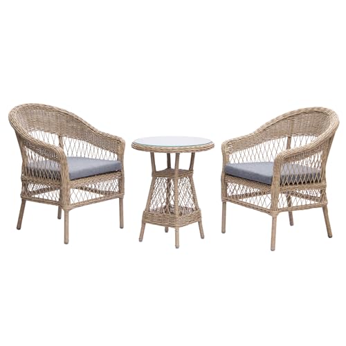 Riess Ambiente Outdoor Garten-Set Elysee - Natur grau - Polyrattan Aluminium inkl. Tisch und Kissen wetterfest Lounge