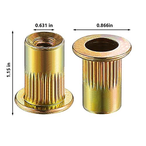 Image of Wensilon Rivet Nut 1 /2-13UNC 20Pcs Yellow Zinc Plated Finish Flat Head Rivnut Threaded Insert Nut Knurled Body