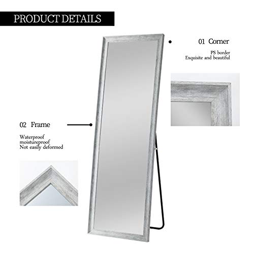 Image of NeuType Full Length Gray Polystyrene Frame Hanging Floor Mirror with Standing Holder Bedroom /Locker Room