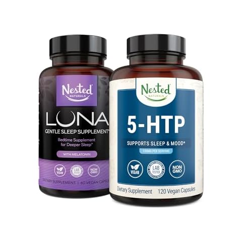 Nested Naturals Luna Sleep Supplement (60 Vegan Capsules) & 5-HTP 100mg (120 Vegan Capsules) for Improved Sleep, Relaxation & Mood Cover
