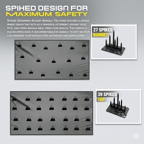 Image of Premium Car Protection Cover (Set of 2) - High-Density Anti-Monkey & Dog Spikes for Roof (80 inchx60 inch)(39pcs) and Bonnet (60 inchx40 inch)(27pcs) - Universal Waterproof & Scratch-Proof Exterior Guard (Grey)