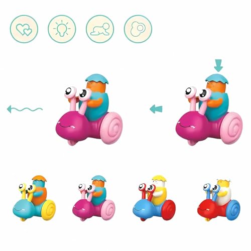Image of Crackles Press & Go Snail Toy with Cracked Egg Chick Press - High-Quality Push and Go Animal Toy for Babies & Toddlers - Cartoon Style Mini Car - Multicolor (Pack of 2)