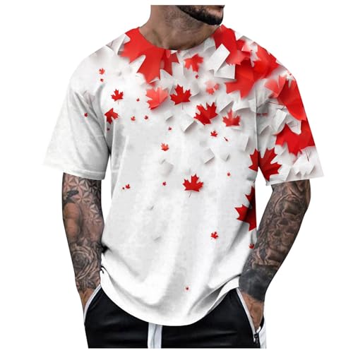 Camisa del Día Nacional del Día de la Independencia de Canadá de Verano para Hombre, Manga Corta Retro con Estampado de Bandera