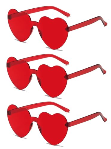 3 Pairs Heart Shape Sunglasses,Trendy Heart Shaped Rimless Transparent Sunglasses2