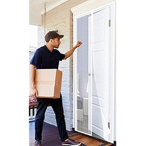 Screen Doors 70x185cm, Mesh Fly Curtain, Full Frame Seal, Easy to install, Fits Door Size up to - White Cover