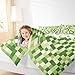 Manfei Green Pixelated Miners Comforter Set Twin Size,Geometric Video Games Bedding Set 2pcs,Cartoon Grid Plaid Down Comforter for All Season,Kids Boys Girls Room Decor,1 Pillowcase,No Sheets