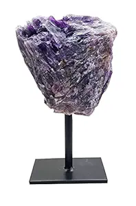 eshoppee Natural amethyst Raw Rough Stone with Metal Stand, Gemstone Specimen Healing Crystal Stone Display for Office Home Decor (amethyst)