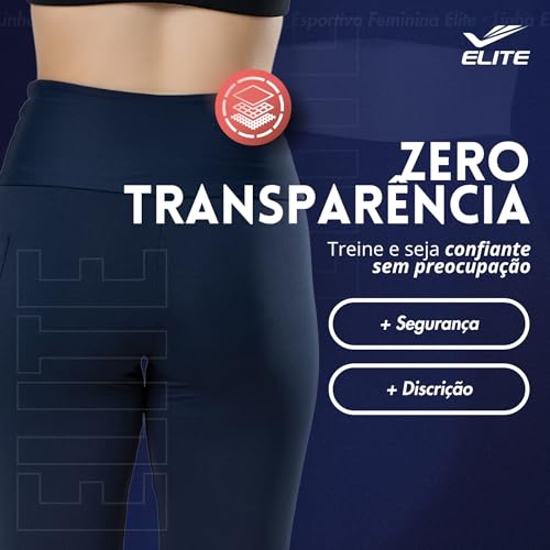 ELITE Legging Academia com Bolso Zero Transparência Cintura Alta Proteção UV 50+ Microfibra Poliamid