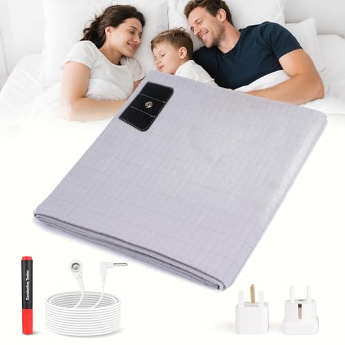 E-ROOM TREND Erdungsbettlaken | 10% Silberfäden Anteil 90% Baumwolle mit EU Erdungskabel Earthing Matte | für Besseren Schlaf Erdenergie Rückgewinnung (GBS399G) | 99 x 203 cm | Grau