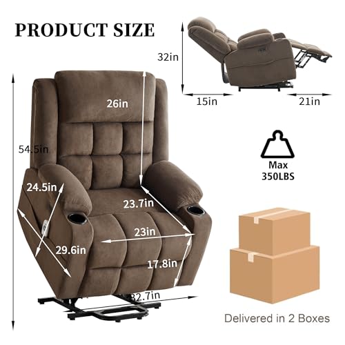 Sfxingyou Power Lift Chair Recliners for Elderly with Heat and Massage, Recliner Chairs for Adults, Upgraded Fabric Recliner with USB & Type-C Charge Port, Cup Holders, L9911 (Brown) - Image 2