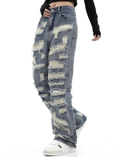 Mens Y2k Ripped Jeans Baggy Hip Hop Demin Pants Aesthetic Skater Distressed Jeans Loose Fit Jeans with Holes2