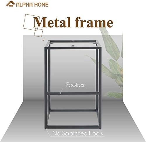 Miniatura 7 de ALPHA HOME Juego de 2 taburetes de bar de 24 pulgadas con reposapiés, piel sintética, sin espalda, silla de isla de cocina con cojín grueso y base