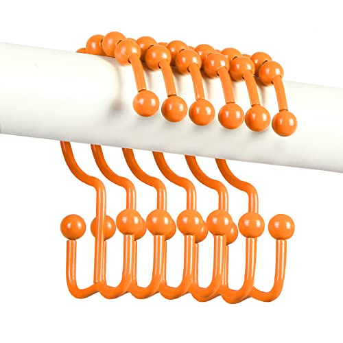 Qazvmlp Shower Curtain Hooks 304 Stainless Steel Shower Rings for Bathroom Double Glide Shower Hooks for Bathroom Shower Curtain Rods Curtains Set of 12 Hooks OrangeShower Curtain Hooks Style A