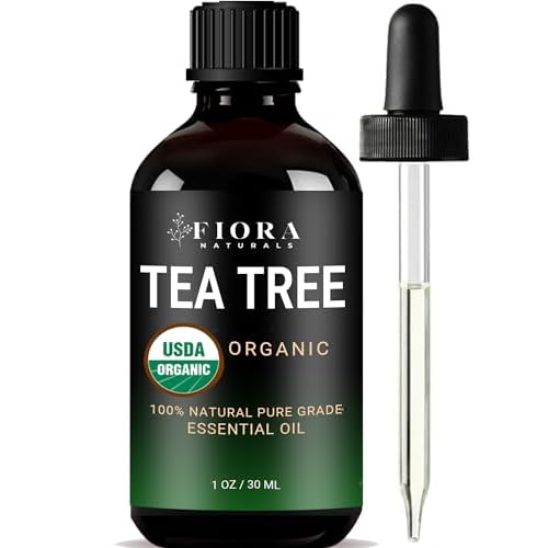 Tea Tree Essential Oil by Fiora Naturals- 100% Pure Organic Oil, for Face, Hair, Skin, Acne, Scalp, Foot and Toenails. Melaleuca Alternifolia, 1 oz /30ml