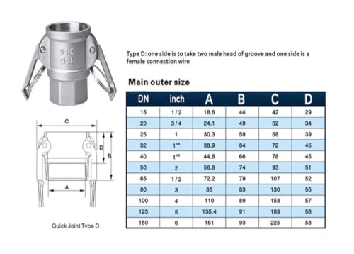 Conector rápido de tubería de agua de acero inoxidable tipo D con rosca hembra de jardín 5