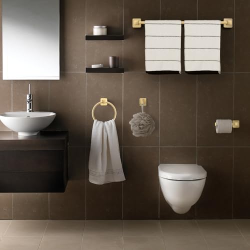 DEGULAS Bathroom Hardware Set 4 Pieces, Stainless Steel Gold Towel Bar Set, Includes 24In Towel Bar, Towel Ring, Robe Towel Hooks,Toilet Paper Holder, Bathroom Towel Rack Set
