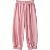 Girls Pants Boys Joggers Lightweight Loose Ribbed Harem Pants Lantern 6-7Y Pink