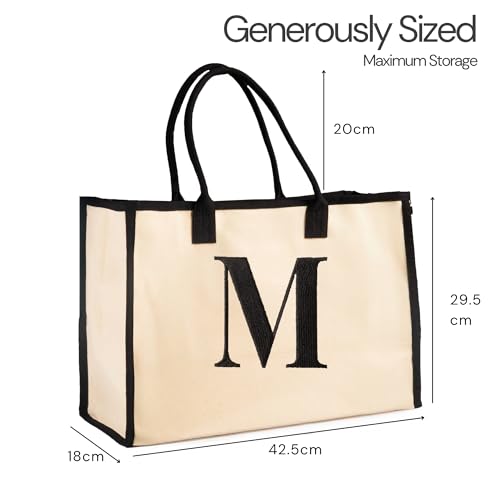 Image of Salt Earth Canvas Tote Bag for Women, Personalized Initial Monogram Tote, Beach Grocery Utility Tote for Travel & Work