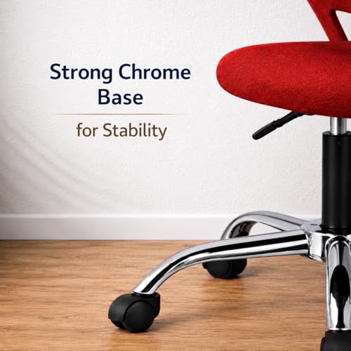 Image of Modern Ergonomic Office Chair, Red, Mesh Back Design with Chrome Base, Adjustable Height, Rolling Wheels