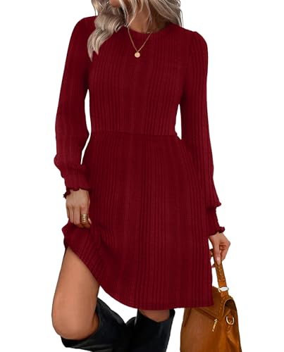 Sampeel Dresses for Women Casual Sweater Dress Winter Christmas Outfits Statement Holiday Dresses Red M