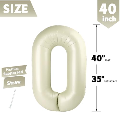 Image of 40 Inch Cream Number 0 Balloon Birthday Party Decorations for Men & Women