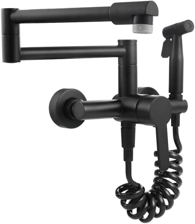 Robinet cuisine mural pliable et orientable 360 en cuivre noir