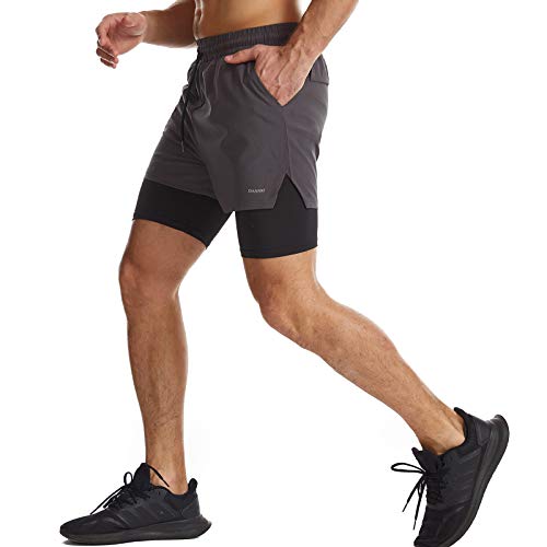 Danfiki Men Running Shorts Men's Shorts Workout with Phone Pocket 2 in 1 Gym Training Shorts Lightweight Quick Drying