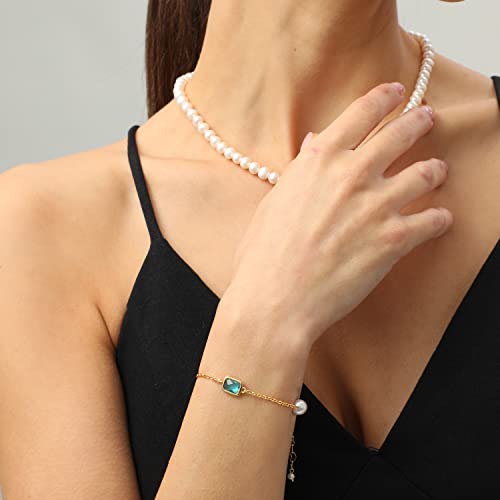 Xyjzxy Gold Tiny Pearl Bracelet 18K Gold Plated Baroque Freshwater Pearl Bracelet For Women Girls Cubic Zircon Adjustable Birthstone Bracelets Dainty Jewelry Gift #TOP3