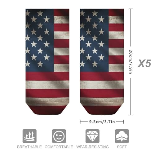American Flag Athletic Ankle Socks for Women Men Running Hiking Cotton Socks Low Cut No Show Sock (5 Pack)2