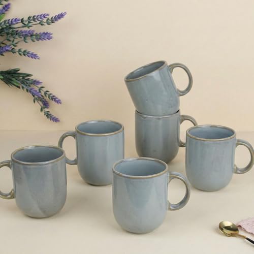 Image of The Earth Store Grey Cylus Coffee Mug - 320ML Ceramic Coffee Mugs Set of 6 | Microwave & Dishwasher Safe Mugs for Gift | Home | Office | Restaurant | Daily Use Tea Mug