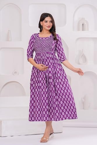 Image of JAIPURFAME Stylish Women's Pure Cotton All Over Printed Kurti Gown, Maternity Dress, and Feeding Dress - Comfortable and Elegant Maternity Wear for Women