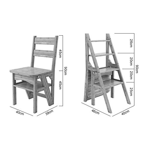 Chaise d'escalier en bambou blanc : escabeau pliant 4 marches double usage - 4