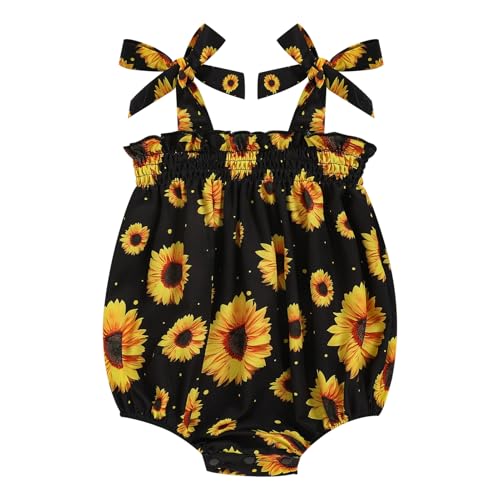 Image of ZOELNIC Baby Girl Summer Clothes Newborn Girl Outfits Cute Strap Baby Girl Romper Jumpsuit Infant Floral One Piece Bodysuit