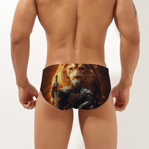 Lion and Knights Printed Swim Briefs for Men Sexy Bikini Swimwear Elastic Beach Trunks Bathing Suit3