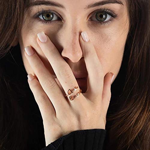 MRENITE 10k 14k 18k Solid Yellow Gold Personalized Name Ring – Dainty Nameplate Letters Engraving Engagement Ring- Custom Any Name Gift for Women Her4