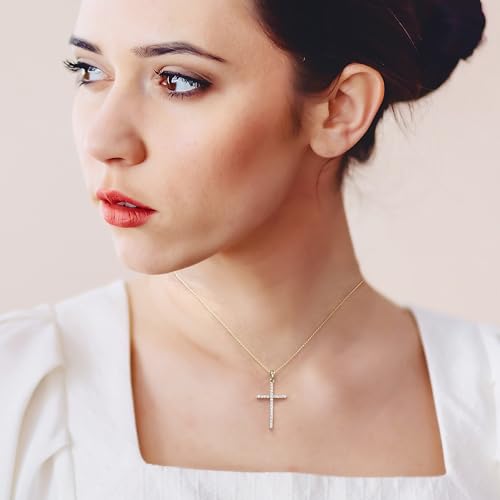Fascinating Diamonds 1/6 Carat Lab Grown Round Cut Diamond Simple Dainty Pendant 14K Yellow Gold Religious Lab Created Diamond Cross Necklace For Her  thumb #1