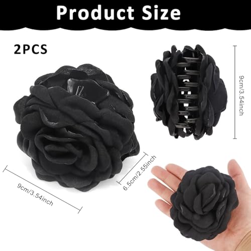 Image of PALAY 2Pcs Rose Hair Claw Clips for Women Large 3.5 In Flower Claw Clip Hawaiian Fashion Blooming Rose Claw Clips Aesthetic Hair Clip - Black & White