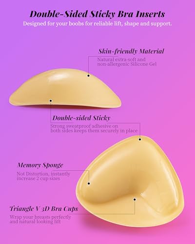 Double Sided Sticky Bra Push Up - Adhesive Bra Inserts Padded Reusable Boob Lift for Strapless Bikini Swimsuit Sport Bra2