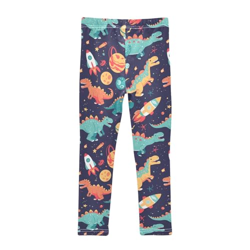 Wusikd Dinosaurs Floating Girls' Leggings Toddler Doodles Space Planets Rocket Kids Yoga Pants Dance Active Tights 4T2