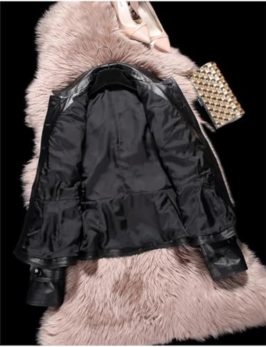 Lambskin Women’s Peplum Single Breasted Black Leather Flared Jacket For Motorcycling Partywear4