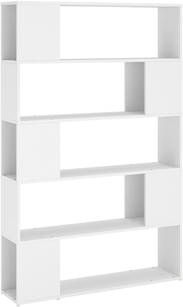 5-Tier Book Cabinet Room Divider, Modern Display Shelf Organizer, Open Storage Unit for Living Room, Bedroom or Office, White Engineered Wood, 39.4x9.4x61.0 Inches
